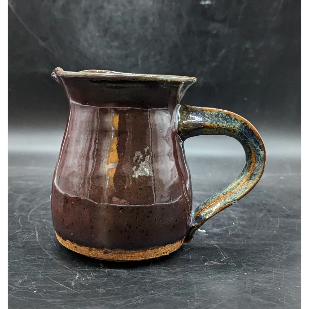 Vintage Studio Art Pottery Red Stoneware Pitcher Handle Signed SMF 5"